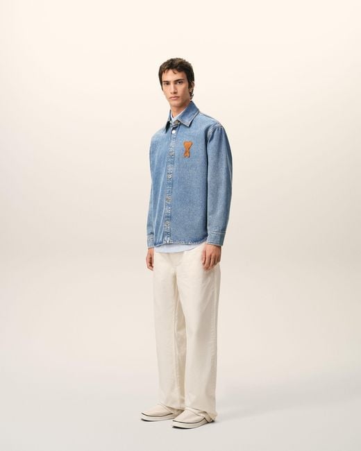 AMI Blue Worn Effect Cotton Jacket With Snap Buttons For