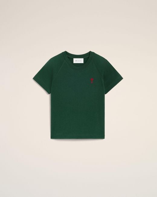 AMI Green Cotton T-Shirt With Ami De Coeur