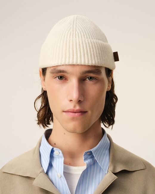 AMI Natural Wool Ami Leather Label Beanie