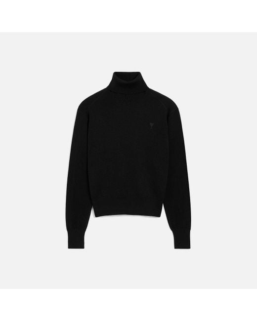 AMI Ami De Coeur Rollkragenpullover Aus Schwarzer Wolle Schwarz in Black für Herren