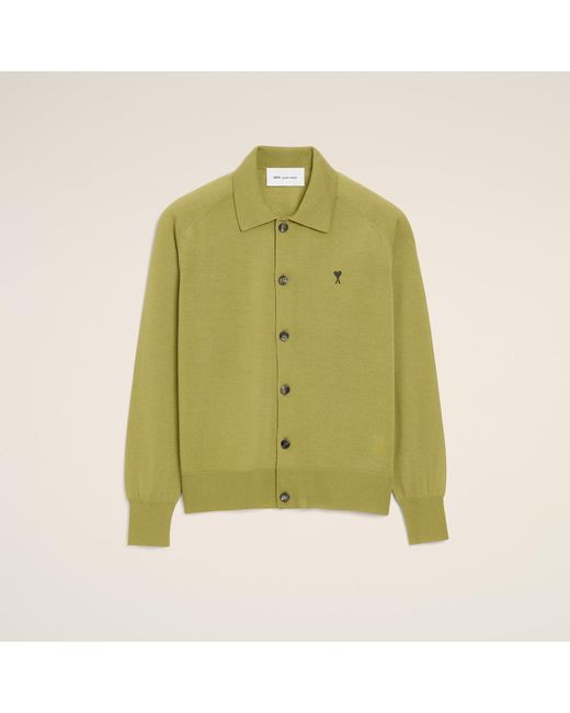 AMI Green Wool Shirt Collar Ami De Coeur Cardigan for men