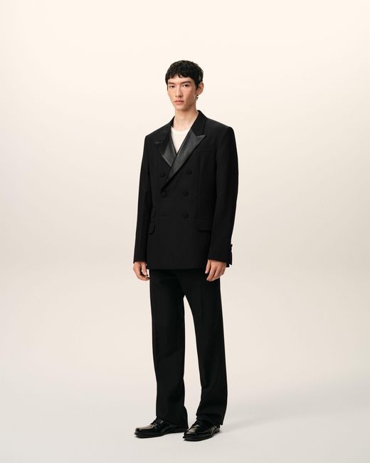 AMI Black New Wool Double Breasted Straight Smocking Jacket for men