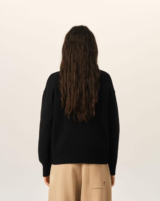 AMI Black Funell Neck Wool Sweater With Ami De Coeur