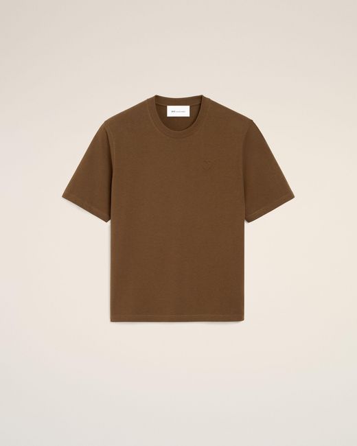 AMI Brown Cotton T-Shirt With Embossed Ami De Coeur