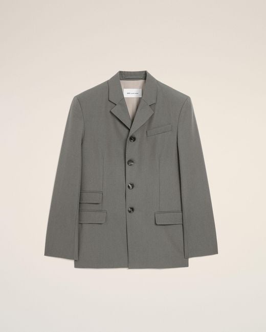 AMI Gray New Wool Single Breasted Straight Jacket for men