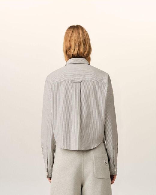 AMI Natural Cropped Striped Cotton Shirt With Embossed Ami De Coeur