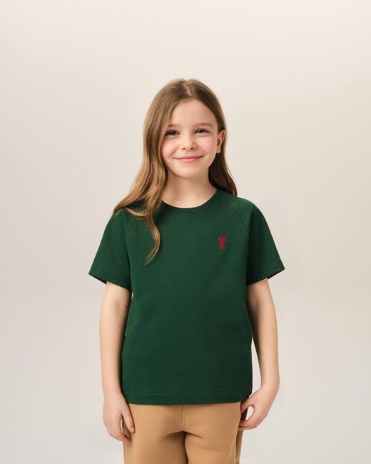 AMI Green Cotton T-Shirt With Ami De Coeur