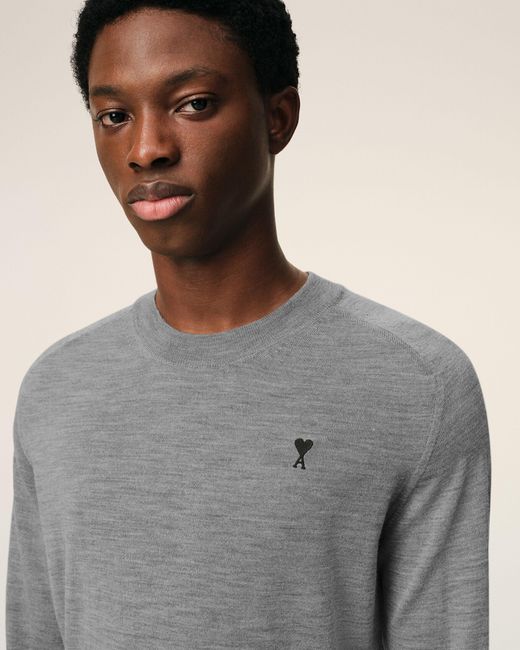 AMI Gray Wool Crewneck Ami De Coeur Sweater for men