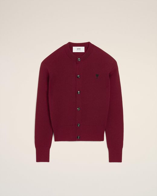 AMI Red Burgundy Wool Ami De Coeur Cardigan