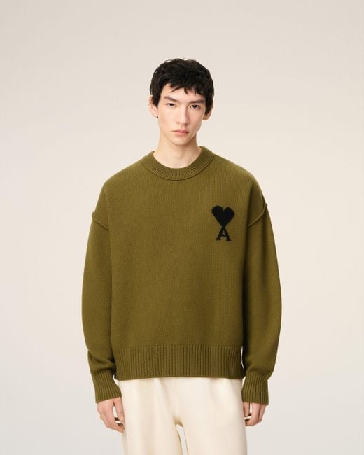 AMI Green Wool Ami De Coeur Crewneck Sweater