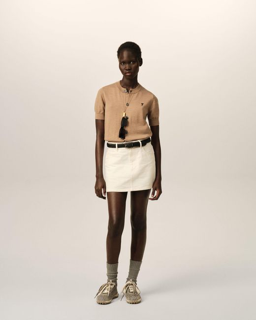 AMI Natural Wool Short-Sleeve Cardigan With Ami De Coeur