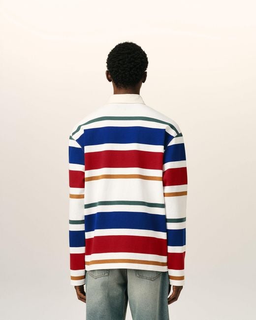 AMI Blue Striped Cotton Polo With Ami Patch