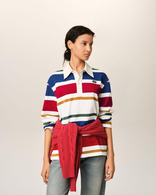 AMI Blue Striped Cotton Polo With Ami Patch