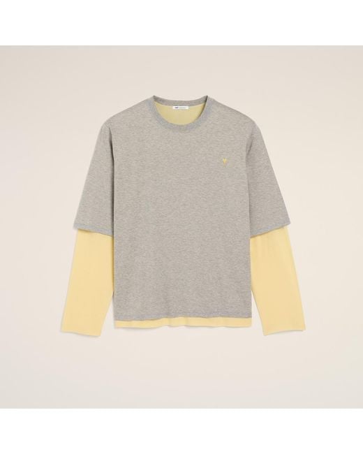 AMI Natural Cotton Double-Sleeve Effect Ami De Coeur T-Shirt for men