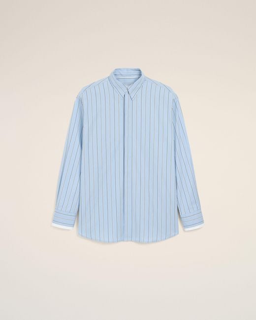 AMI Blue Large Striped Cotton Shirt With Removable Collar