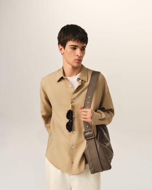 AMI Natural Small Taurillon Leather Etienne Crossbody Bag