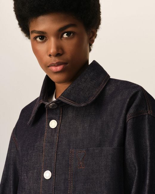 AMI Blue Cotton Overshirt With Ami De Coeur