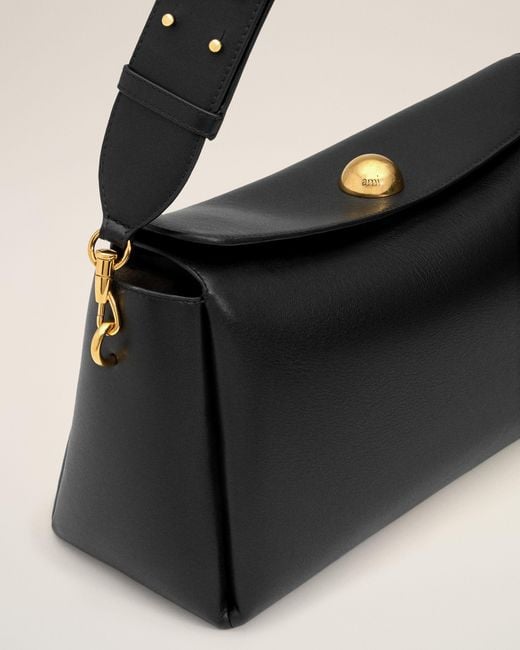 AMI Black Cow Leather Carrousel Medium Bag