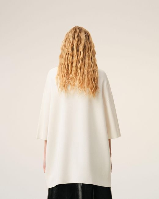 AMI Natural Wool Short Sleeves V Neck Sweater