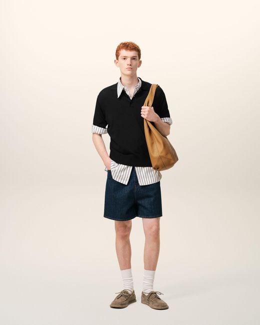 AMI Black Knit Short Sleeves Polo for men