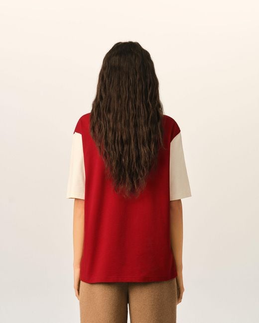 AMI Red Cotton T-Shirt With Embroidery