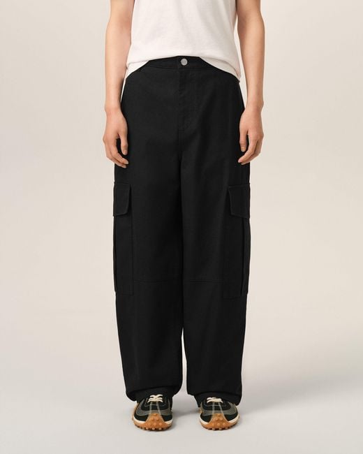 AMI Black Baggy-Fit Cargo Cotton Trousers for men