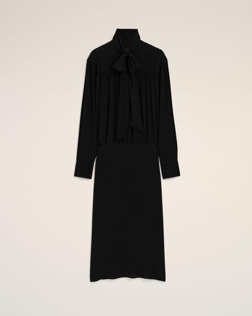 AMI Black Midi Lavalliere Silk-Blend Dress