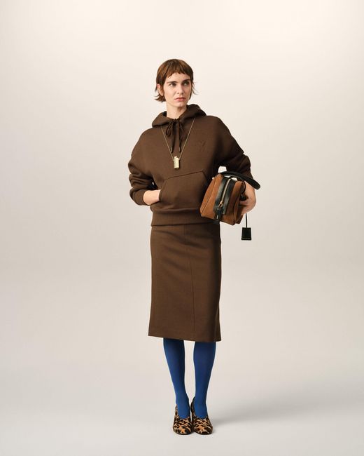 AMI Natural Pencil Belted Wool Skirt