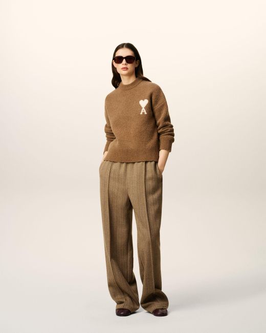 AMI Natural Wool Herringbone Elasticated Trousers