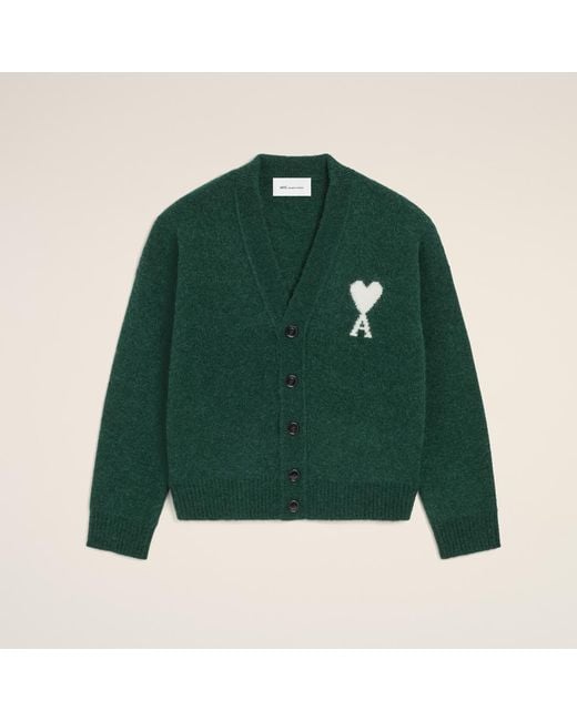 AMI Green Alpaca Cardigan With Ami De Coeur
