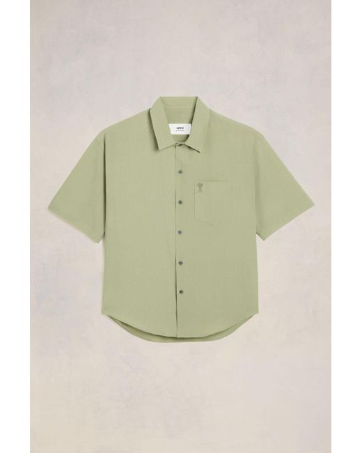 AMI Green Camp Collar Short Sleeve Shirt for men