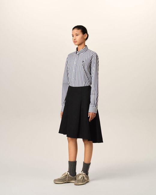 AMI Black Midi A-Line Cotton Skirt