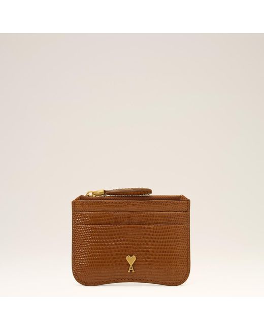 AMI Brown Lizard Embossed Paris Paris Zipped Leather Card Holder