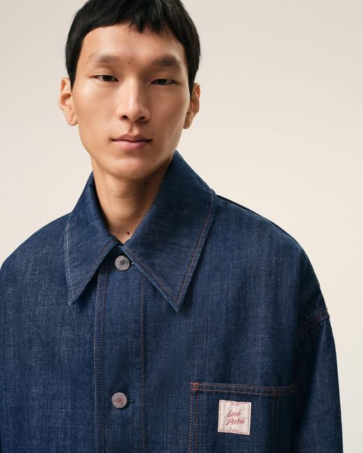 AMI Blue Cotton Heritage Label Worker Jacket
