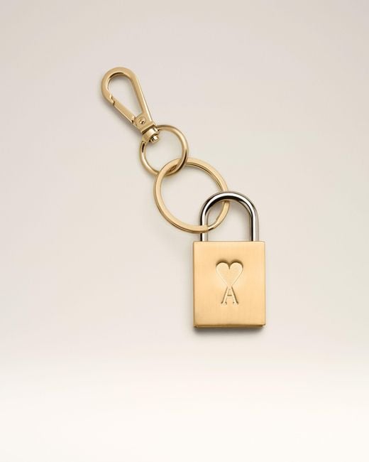 AMI Natural Metal Padlock Keyring With Ami De Coeur