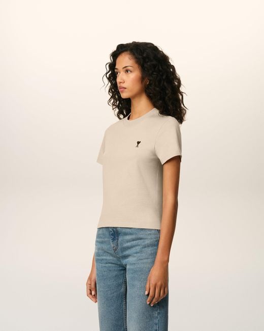 AMI Natural Cotton Cropped Ami De Coeur T-Shirt
