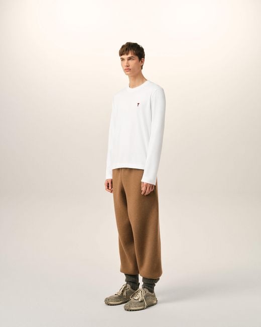 AMI Natural Cotton Longsleeves T-Shirt With Ami De Coeur