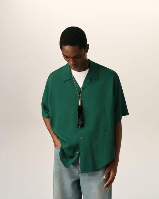 AMI Green Boxy Viscose Twill Short-Sleeve Shirt for men