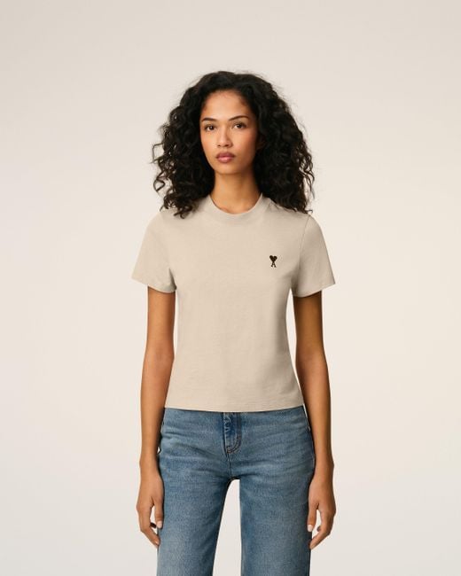 AMI Natural Cotton Cropped Ami De Coeur T-Shirt
