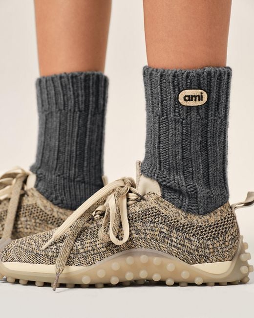 AMI Natural Wool Socks With Ami Patch