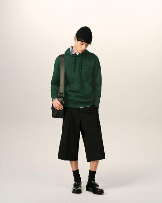AMI Green Cotton Hoodie With Ami De Coeur for men