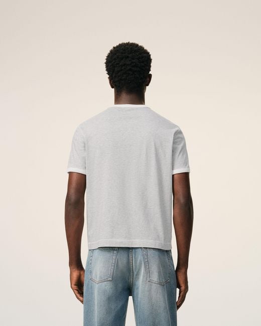 AMI Gray Cotton Knitted Patch T-Shirt