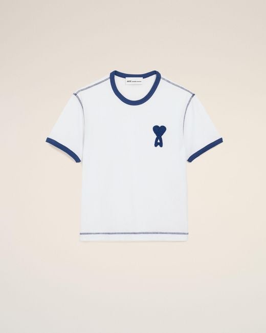 AMI Natural Cotton Ami De Coeur Knitted Patch T-Shirt
