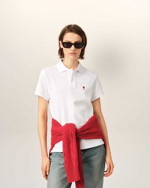 AMI Natural Cotton Polo With Ami De Coeur