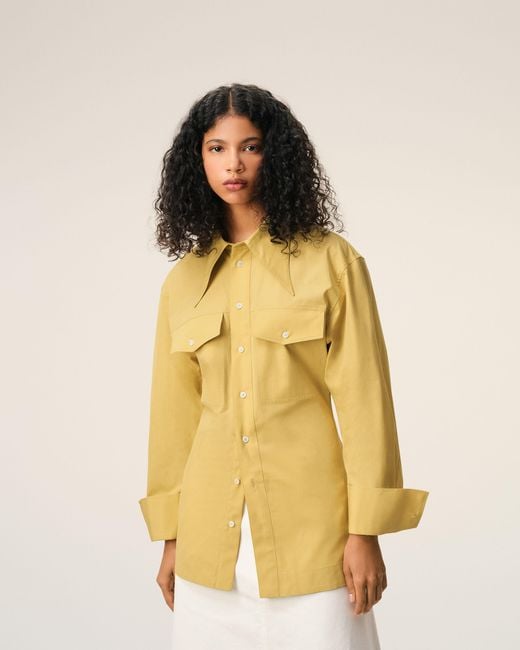 AMI Yellow Cotton Sharp Collar Fitted Shirt
