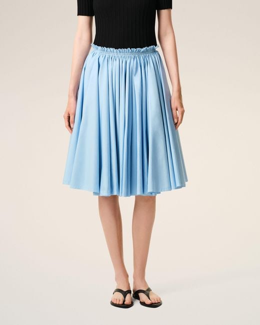 AMI Blue Cotton Midi Corolla Skirt
