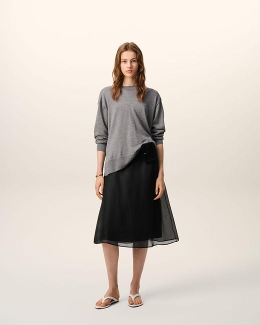 AMI Black Silk Midi Sheer Underskirt Trapeze Skirt