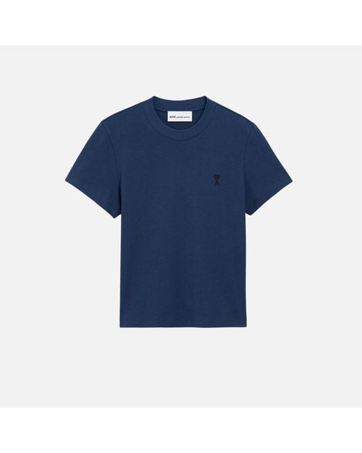 AMI Blue Cotton Ami De Coeur Cropped T-Shirt