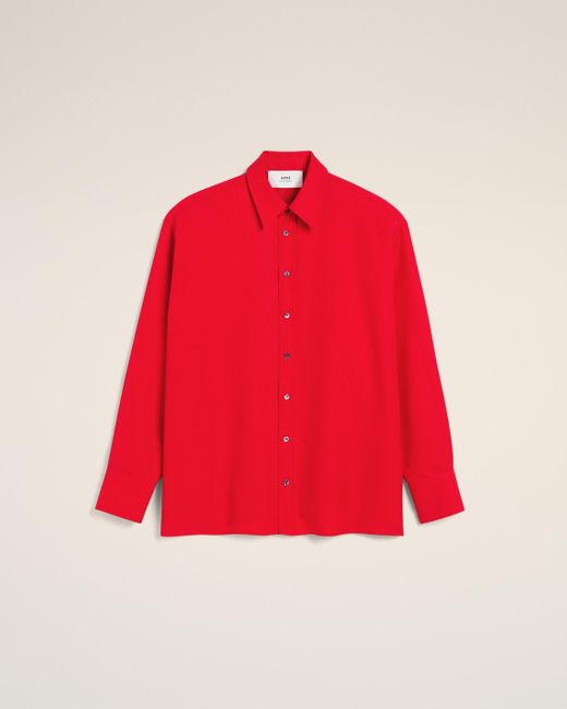 AMI Red Wool Back Slit Loose Shirt