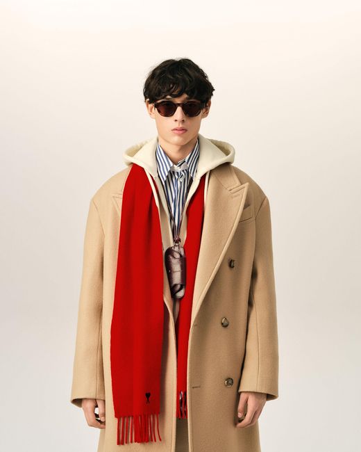 AMI Red Wool Scarf With Ami De Coeur